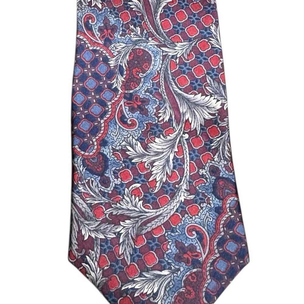 Vtg Etienne Aigner Blue, Red and Silver Paisley 100% Silk Tie - Picture 2 of 6